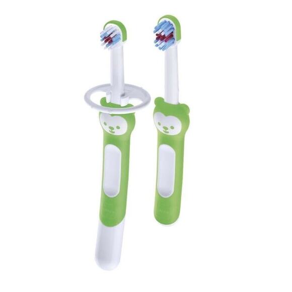 NEW MAM Green Learn to Brush Toothbrush set for baby 5+ months Training Shield! - Picture 2 of 2